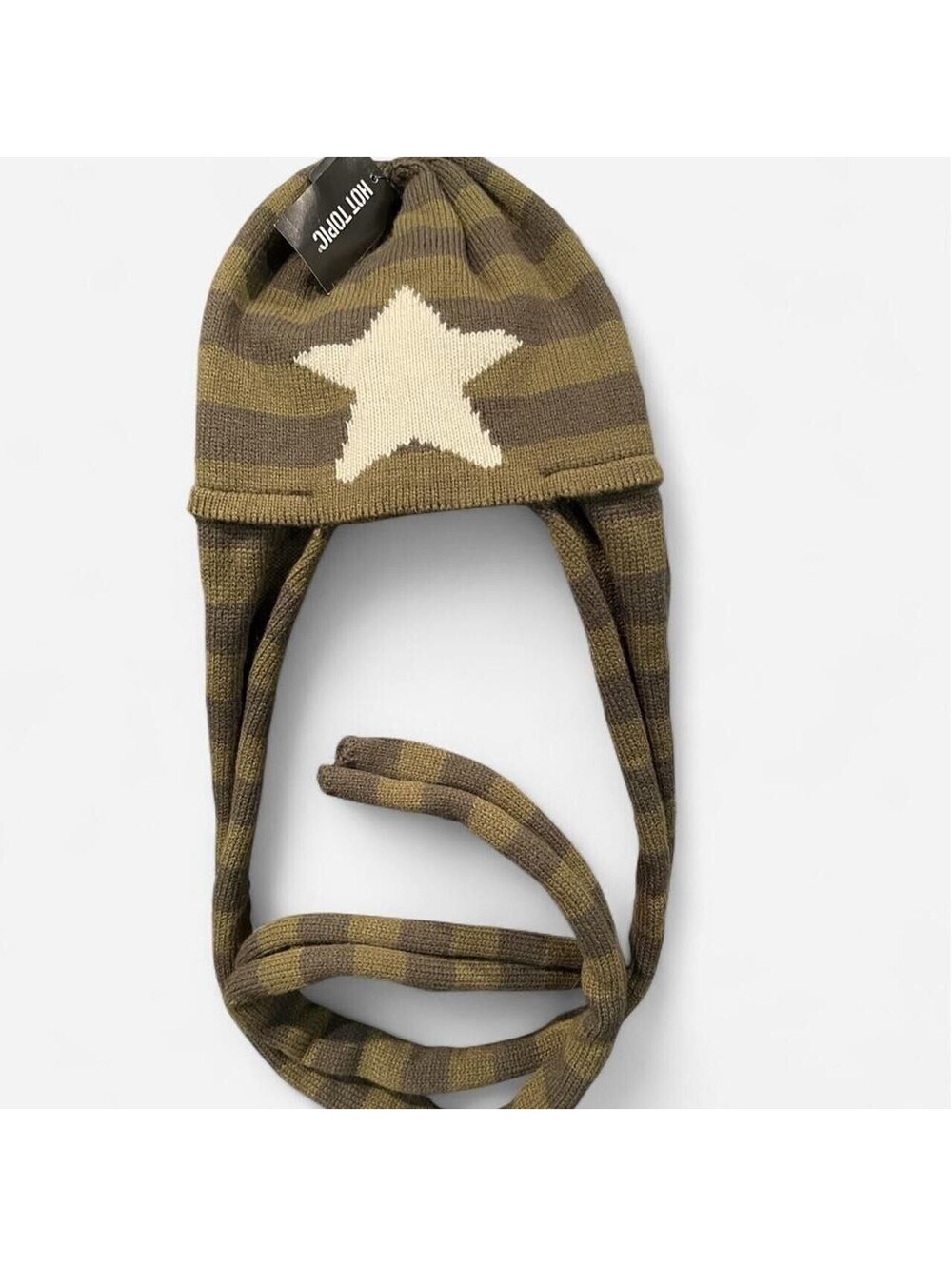 Hot Topic Green Stripe Star Beanie Scarf One Size New With Tags